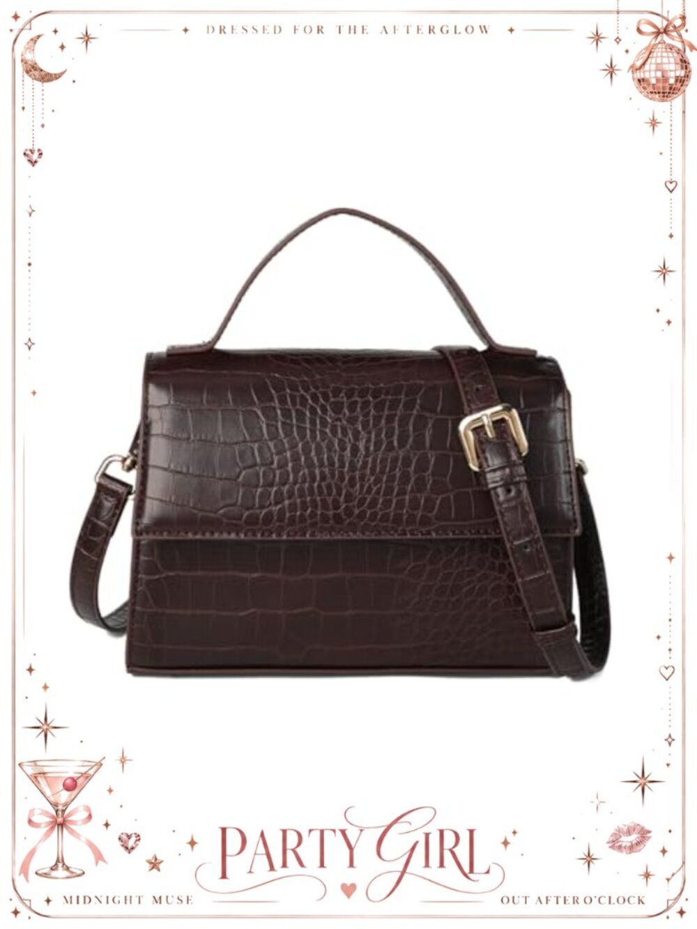 Small Crossbody Purse Top Handle Shoulder Bag PU Leather Crocodile Pattern